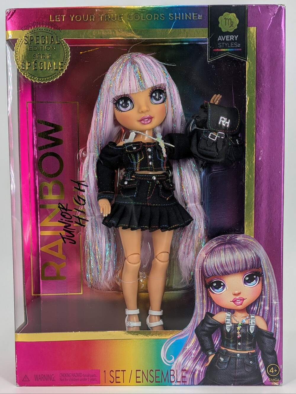 Rainbow High Jr High Special Edition Avery Styles (Rainbow) Distressed Box, New